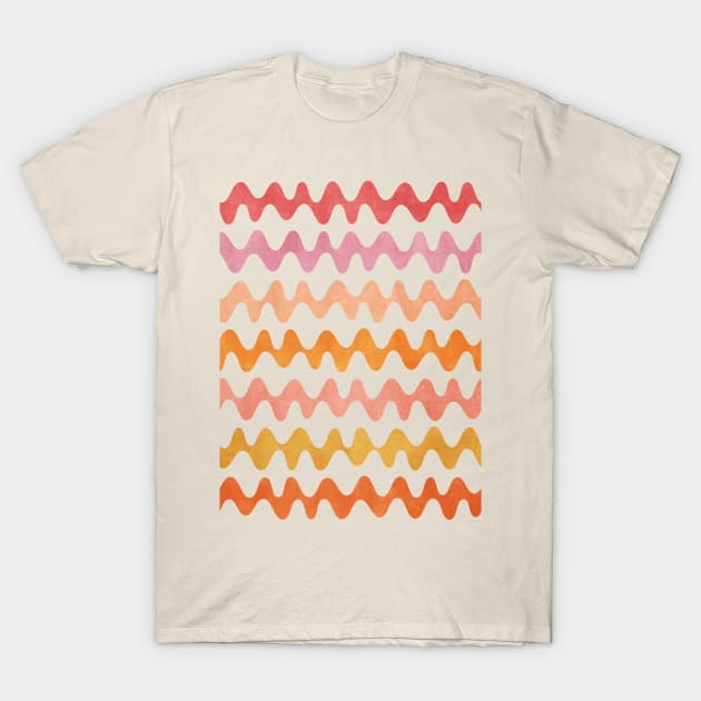 Abstract Waves Pink Orange T-Shirt by FAROSSTUDIO